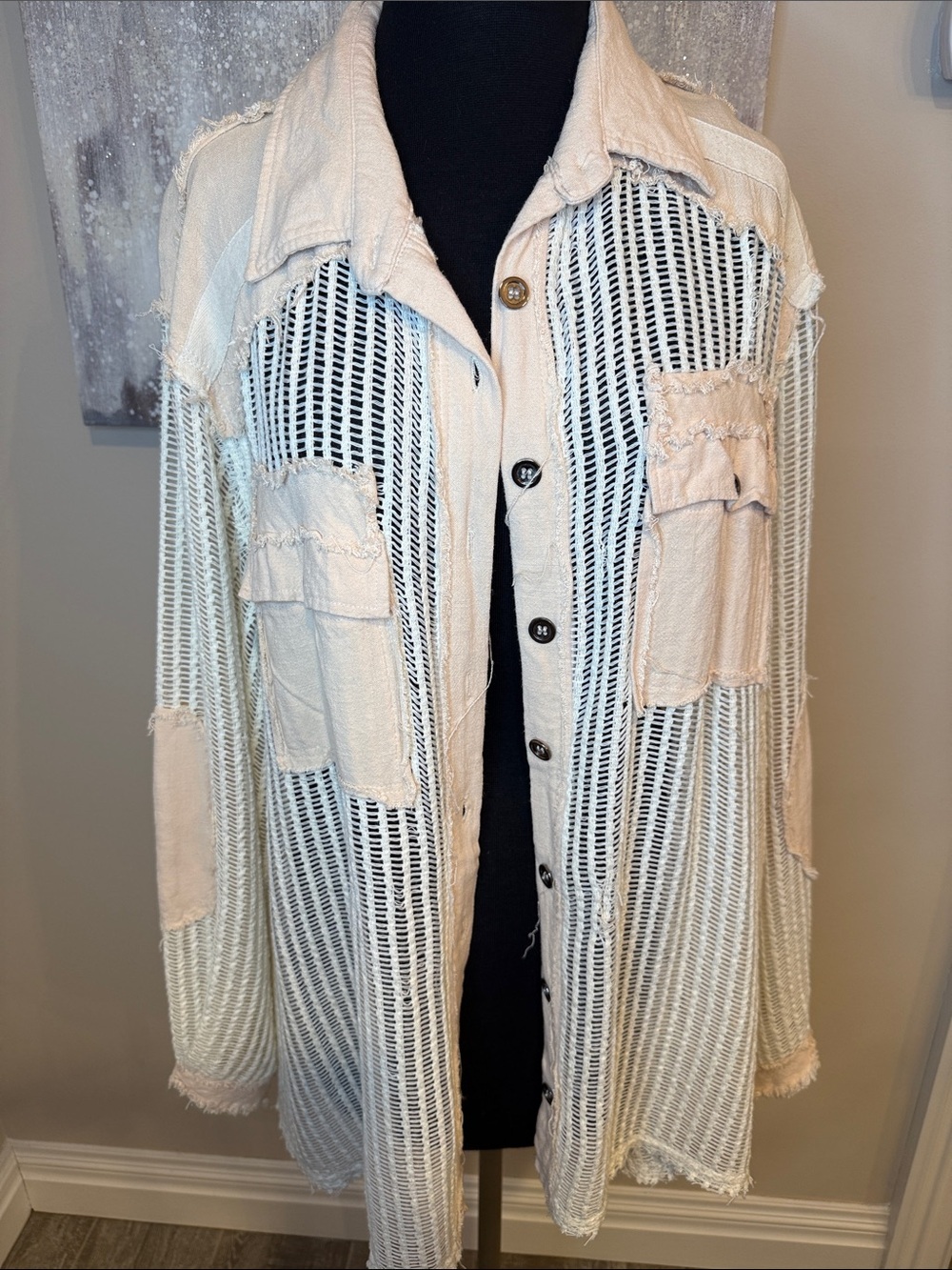 POL Beige Open-Weave Button-Front Jacket SIZE M